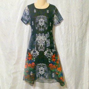 Daiyuanli Sheer Navy Floral Print Dress